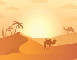 A vector illustration of a desert scene in the hot sun