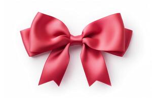 AI generated red satin bow on a white or isolated background photo