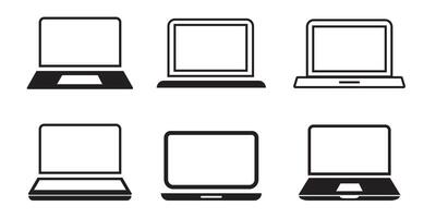 Laptop icons set. Laptop different style. collection Laptops or notebook computer. Flat and line icon vector illustration.