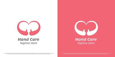 Love hand logo design illustration. Silhouette of hand heart gesture, caring handshake, help support the relationship between a fiance and a wedding couple. Simple minimal cute warm gentle icon. vector