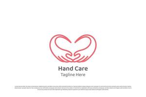 Love hand logo design illustration. Silhouette of caring hand gesture supporting social assistance human donate heart. Simple icon symbol minimal geometric pattern abstract gentle soft grateful. vector