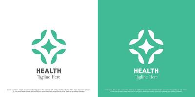 Plus health logo design illustration. Cross form medical medicine hospital clinic doctor nurse pharmacy. Simple icon symbol modern minimal modern abstract geometric green leaf emergency help support. vector