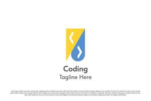 Coding logo design illustration. Silhouette symbol code technology program engineering software development java script react system. Simple abstract modern minimal business company icon. vector