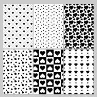 Set of 9 cute trendy Black hearts pattern isolated on white background. Vector illustration sets