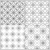 Sets of 4 Line geometric floral pattern seamless tiling floor and wallpaper texture monochrome isolated on white background. Creative and elegant vector illustration.