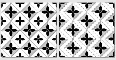 sets of 2 geometric floral pattern seamless tiling floor and wallpaper texture monochrome isolated on white background. Creative and elegant vector illustration.