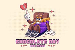 Chocolate Retro Cartoon Character Illustration. Vintage Retro Character Chocolate with Broken Heart Illustration Design vector