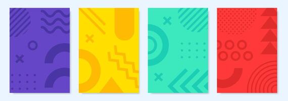 Set of abstract covers in geometric style. Trendy colorful minimal cover background. Vector illustration