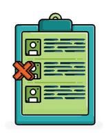 pixel line art of candidate checklist board on job vacancy that crossed listed to select and disqualify candidates. Can be used for web, website, landing page, print, flyers, brochures, advertising vector