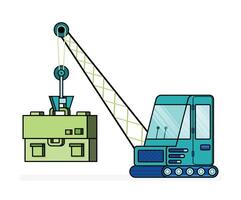 pixel line art illustration of crane lifting briefcase. hiring or job vacancies in construction and heavy equipment sector. Can be used for ads, website, web, flyer, brochure, advertisement vector