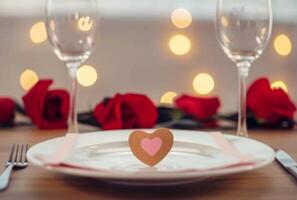 AI generated Heart on plate at love party, cute kiss photo