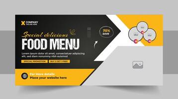 rápido comida o restaurante negocio promoción social medios de comunicación márketing web bandera modelo con logo y icono, comida restaurante web bandera modelo vector