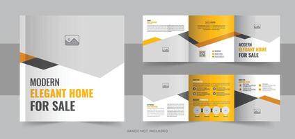 Real estate, construction, renovation, home selling business square trifold brochure template vector or real estate square trifold brochure layout