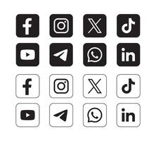 set of popular social media icons vector