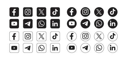 set of popular social media icons vector