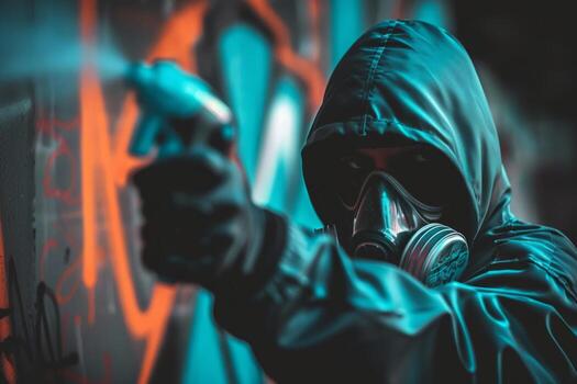 AI generated Man in protective gear holds spray can playing with a tool, artistic celebrations idea photo