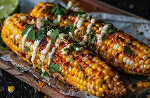 AI generated Grilled corn and tortillas on the cob, authentic mexican cuisine image photo