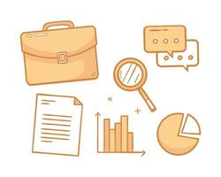 Business icon set. Vector illustration of a briefcase, magnifier, chart and diagram.