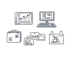 Set of business doodle icons. Hand drawn vector illustration.