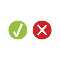 Check mark and cross icon. Checkmark and cross symbol. Vector illustration. Bright colored simple icon illustration. Application UI graphic design elements