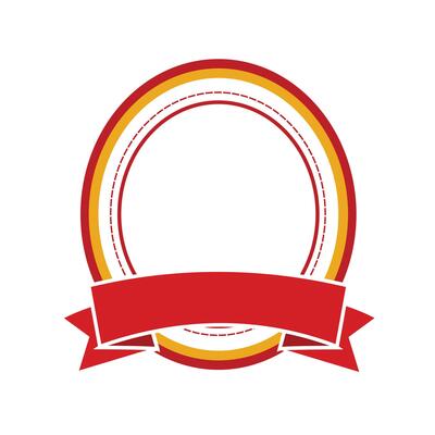 circular emblem with ribbon icon over white background. colorful design. Bright colored simple icon illustration. Graphic design elements for stamps