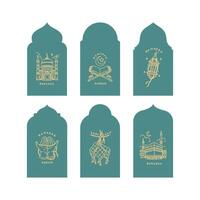 Collection of oriental style Islamic windows and arches with modern boho design, moon, mosque dome and lanterns vector