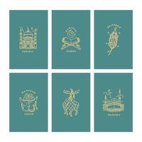 Collection of oriental style Islamic windows and arches with modern boho design, moon, mosque dome and lanterns vector