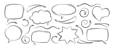 Set of hand drawn vector arrows and speech bubbles different shapes. Vector illustration