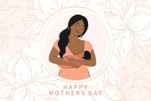 Happy mother's day. Woman feeding baby. Breastfeeding and motherhood concept. Vector illustration.