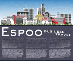 Espoo Finland city skyline with color buildings, blue sky and copy space. Espoo cityscape with landmarks. Business travel, tourism concept with modern and historic architecture. vector