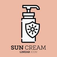 Sun cream. Outline icon for web, mobile and infographics. Stroke pictogram. vector