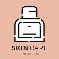 Jar of cosmetics cream. Linear icon. Personal care product. Face cream. vector