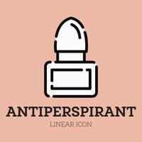 Antiperspirant deodorant roll. Linear icon. Personal care product. Cosmetic for body hygiene. vector