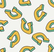 Seamless pattern with yellow horseshoes. Isometric icon. Symbol of Saint Patrick day. Modern style. vector