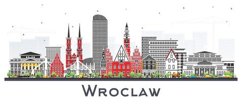 Wroclaw Poland City Skyline with Color Buildings isolated on white. Wroclaw Cityscape with Landmarks. Business Travel and Tourism Concept with Historic Architecture. vector