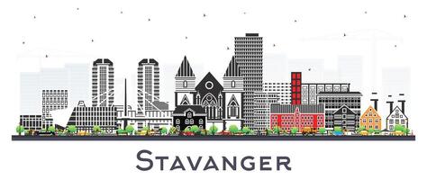 Stavanger Norway city skyline with color buildings isolated on white. Vector illustration. Stavanger cityscape with landmarks. Business travel and tourism concept with historic architecture.