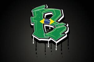 Brazil Flag R Hand Lettering Graffiti vector template