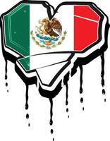 mexico bandera o corazón mano letras goteo pintada vector modelo