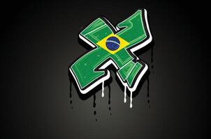 Brasil bandera X mano letras pintada vector modelo