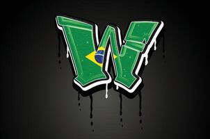 Brazil Flag W Hand Lettering Graffiti vector template