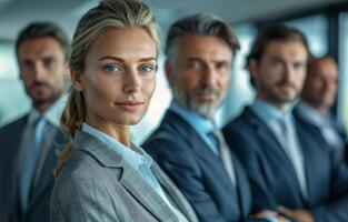 AI generated Business team of men or women working together in a busy office, diverse and inclusive workplace, women empowering teams, leadership success photo