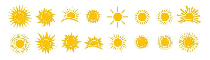 Sun icon set. Yellow sun vector