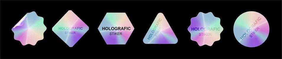 Holographic stickers. Hologram labels shapes vector