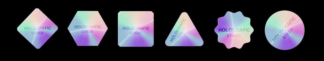Holographic stickers. Hologram labels shapes vector