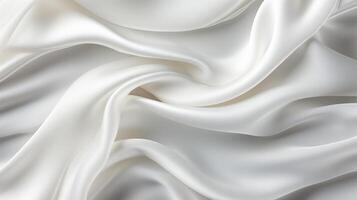 AI generated white silk fabric, top view, background and pattern made of natural material. photo