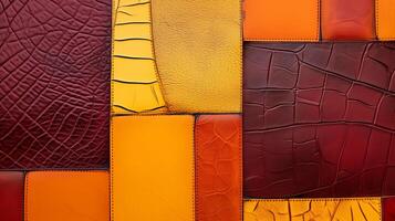 AI generated Red orange, yellow, burgundy leather texture background. Abstract pattern of colorful leather texture. photo