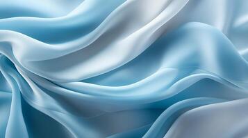 AI generated light blue silk fabric, top view, background and pattern from natural material. photo