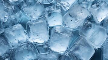 AI generated ice cubes, ice background, top view photo