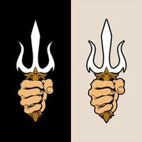 Two images of a hand holding a sword with a trident vector
