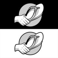 A hand holding a flip flop vector